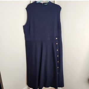 Lauren Ralph Lauren dress womens 3X navy sleeveless Button trim ponte midi